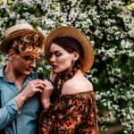 Outdoor,Portrait,Of,Young,Fashionable,Couple,Posing,In,The,Blooming